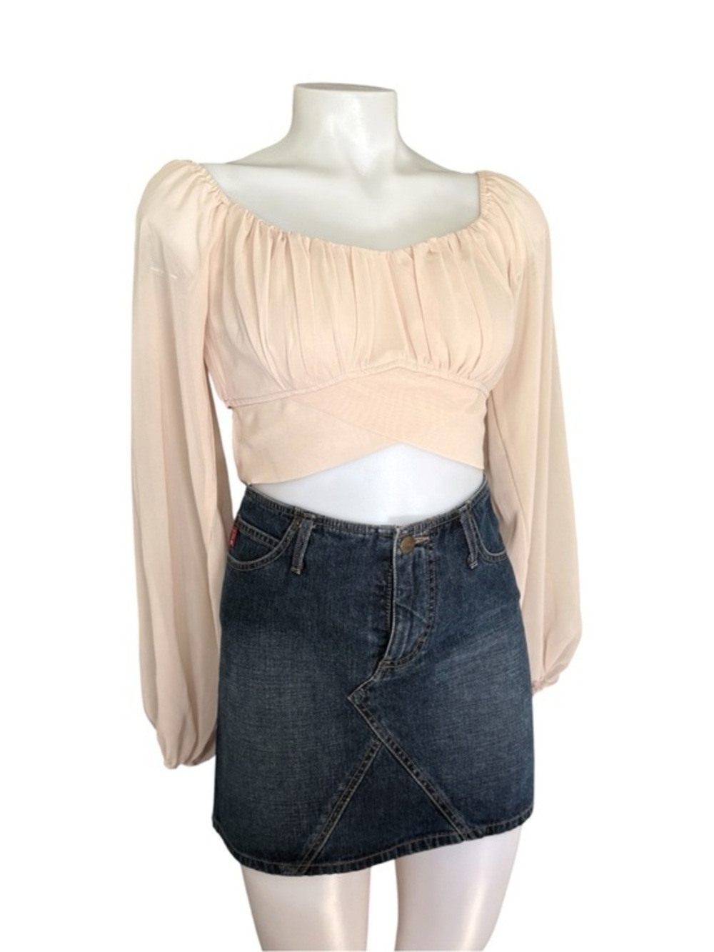 Windsor Blush Pleated Long-Sleeve Crop Top